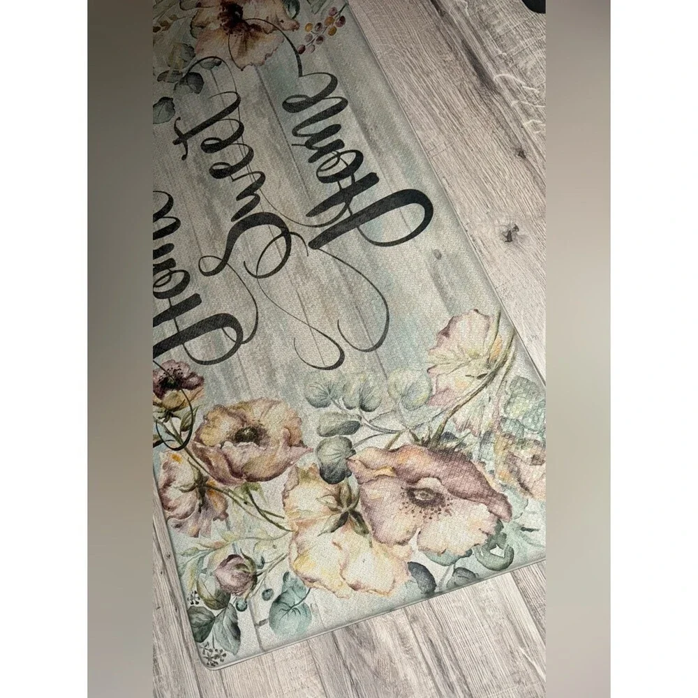 Mat plush cushioned Home Sweet Home Floral Welcome Mat - Pastel Aqua & Beige